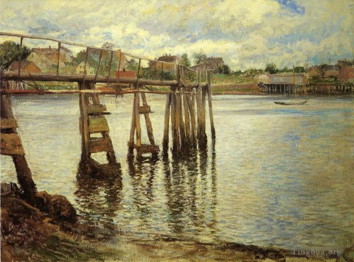 Joseph Rodefer DeCamp Oil Painting - Jetty at Low Tide aka The Water Pier
