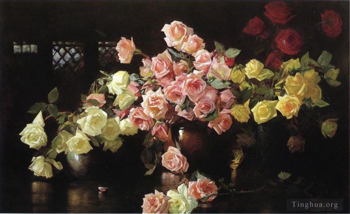 Joseph Rodefer DeCamp Oil Painting - Roses Joseph DeCamp