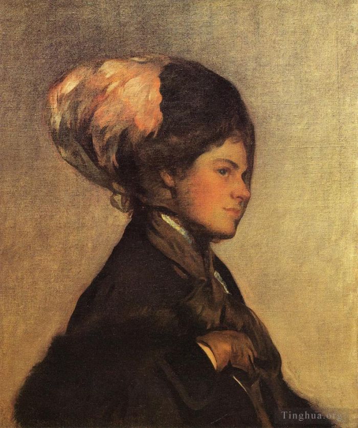 Joseph Rodefer DeCamp Oil Painting - The Pink Feather aka The Brown Veil