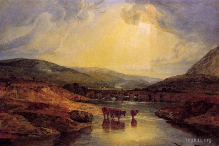 Joseph Mallord William Turner Oil Painting - Abergavenny Bridge Monmountshire clearing up after a showery day