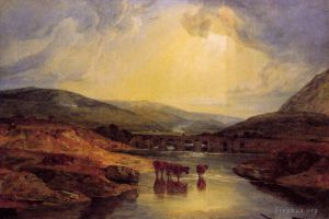 Artist Joseph Mallord William Turner's Work - Abergavenny Bridge Monmountshire clearing up after a showery day