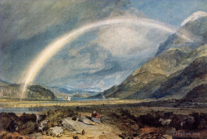Joseph Mallord William Turner Oil Painting - Kilchern Castle with the Cruchan Ben mountains Scotland Noon