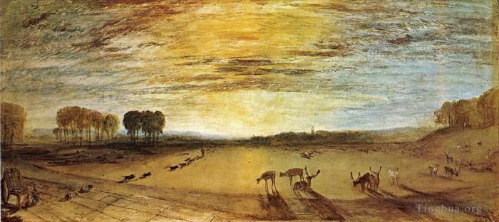 Joseph Mallord William Turner Oil Painting - Petworth Park Tillington Church in the Distance