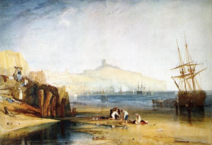 Joseph Mallord William Turner Oil Painting - Scarborough Town and Castle Morning Boys Catching Crabs