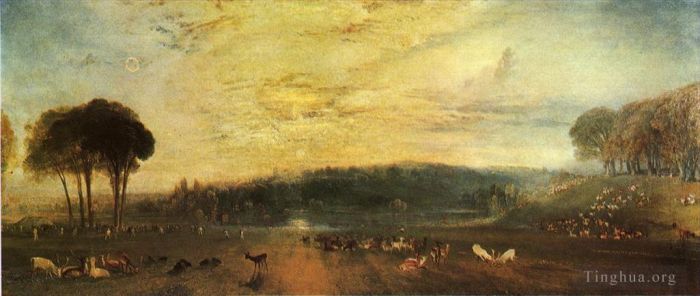 Joseph Mallord William Turner Oil Painting - The Lake Petworth sunset fighting bucks