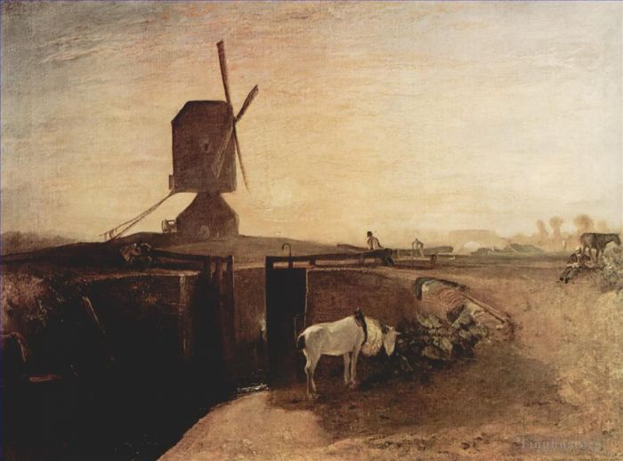 Joseph Mallord William Turner Oil Painting - The big connection channel at Southall Mill Turner