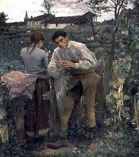 Jules Bastien-Lepage Oil Painting - Rural love
