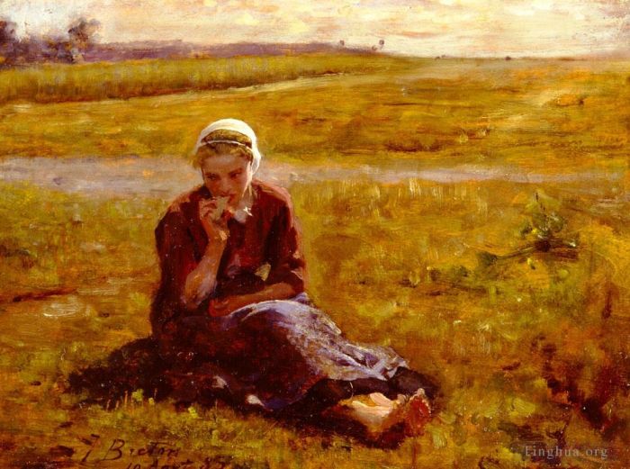 Jules Adolphe Aime Louis Breton Oil Painting - Afternoon Repast