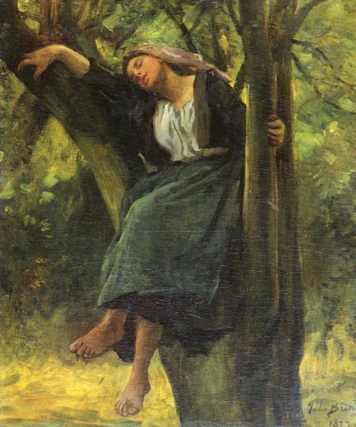 Jules Adolphe Aime Louis Breton Oil Painting - French 1827Asleep In The Woods