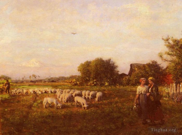 Jules Adolphe Aime Louis Breton Oil Painting - La Bergere
