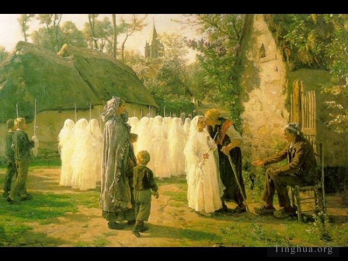 Jules Adolphe Aime Louis Breton Oil Painting - The Communicants