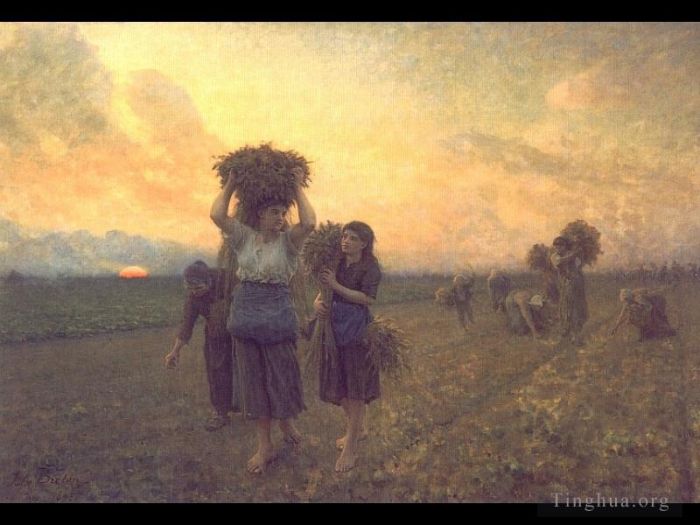Jules Adolphe Aime Louis Breton Oil Painting - The Last Gleanings