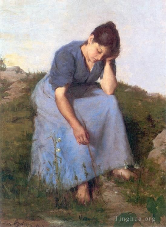 Jules Adolphe Aime Louis Breton Oil Painting - Young Woman in a Field