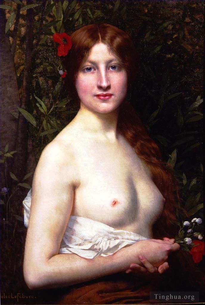 Jules Joseph Lefebvre Oil Painting - Demi nude nude