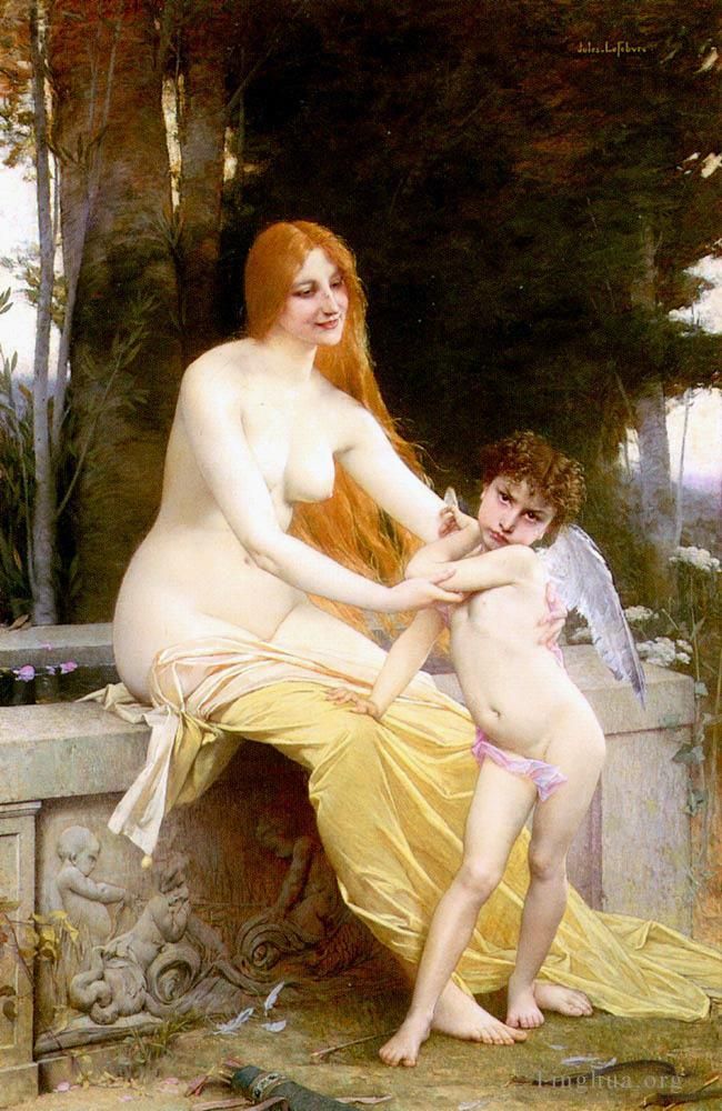 Jules Joseph Lefebvre Oil Painting - LAmour Blesse nude