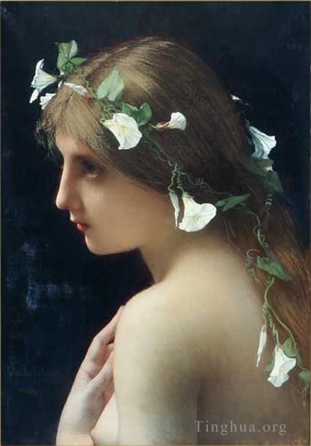 Jules Joseph Lefebvre Oil Painting - Nymph with morning glory flowers