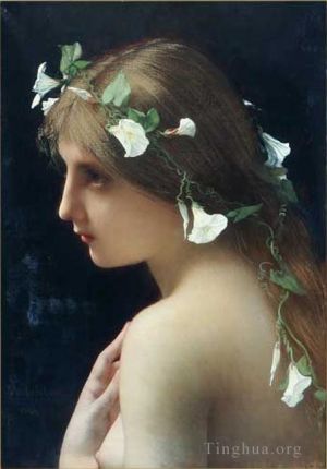 Artist Jules Joseph Lefebvre's Work - Nymph with morning glory flowers