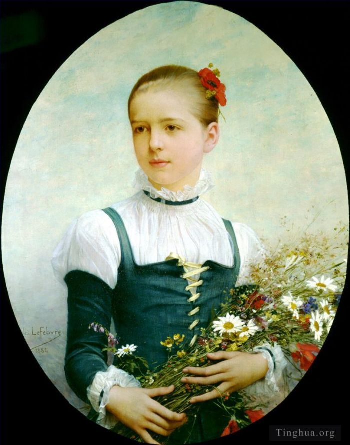 Jules Joseph Lefebvre Oil Painting - Portrait of Edna Barger of Connecticut 1884