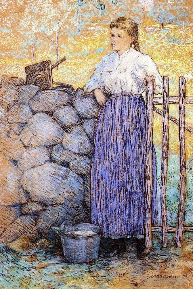 Julian Alden Weir Oil Painting - Girl Standing by a Gate