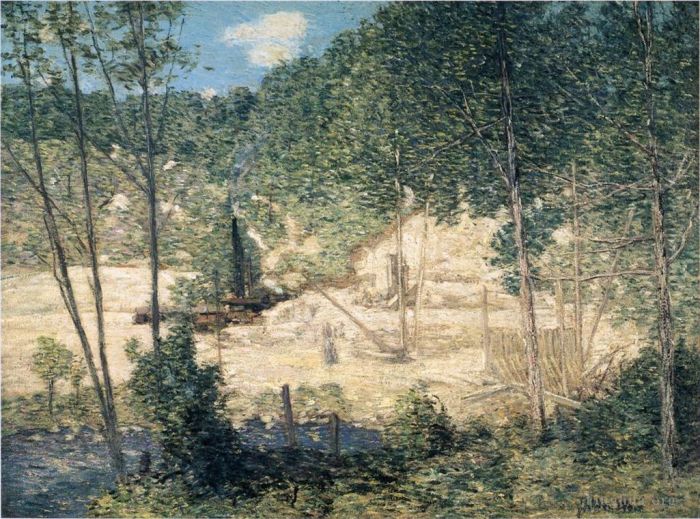 Julian Alden Weir Oil Painting - The Building of the Dam