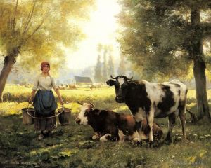 Artist Julien Dupre's Work - A Milkmaid With Her Cows On A Summer Day
