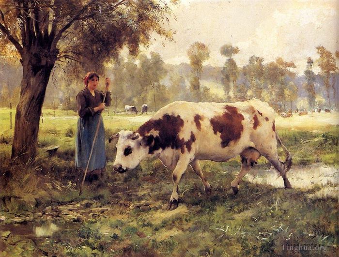 Julien Dupre Oil Painting - Cows At Pasture