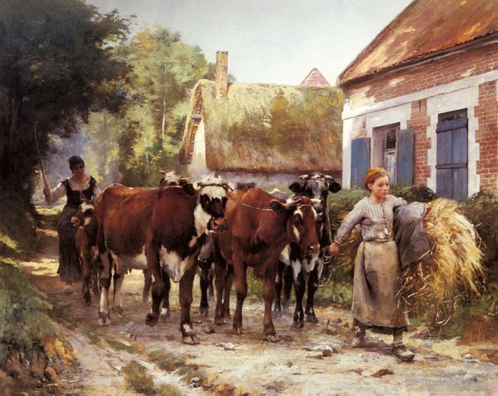 Julien Dupre Oil Painting - Returning From The Fields