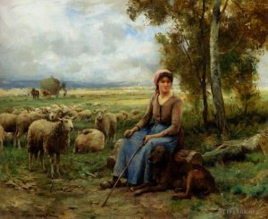 Artist Julien Dupre's Work - Shepherdess Watching Over Her flock