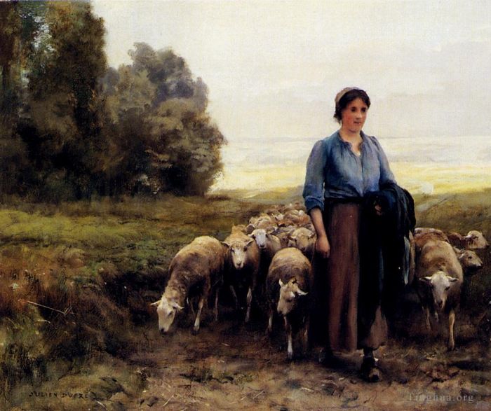 Julien Dupre Oil Painting - Shepherdess With Her Flock