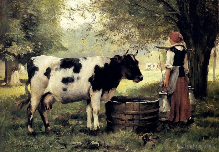 Julien Dupre Oil Painting - The Milkmaid