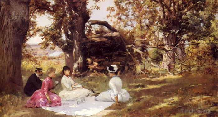 Julius LeBlanc Stewart Oil Painting - Picnic Under The Trees