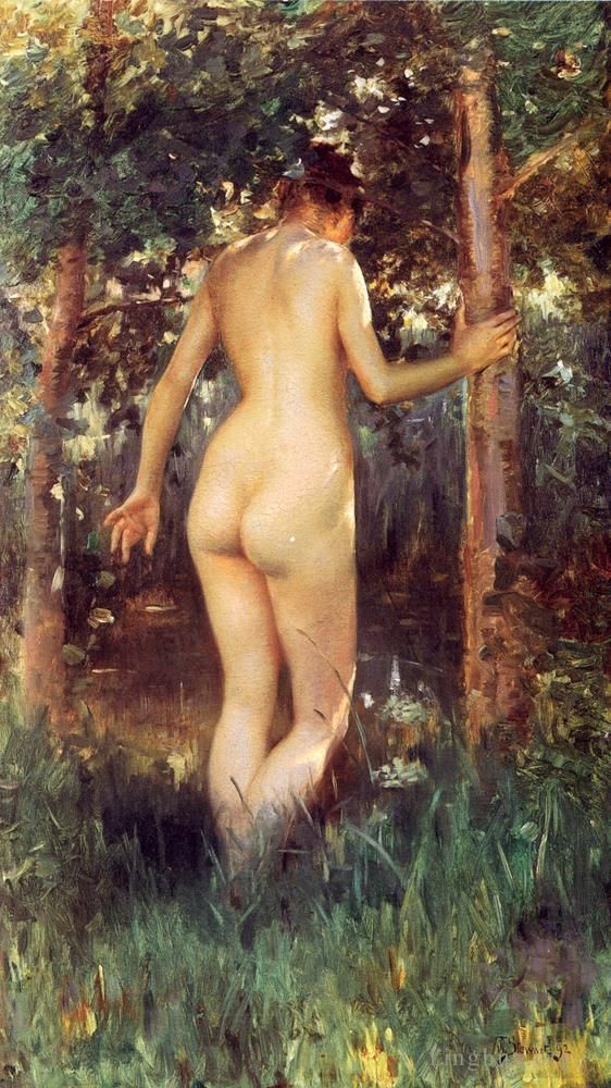 Julius LeBlanc Stewart Oil Painting - Study Of A Nude Woman