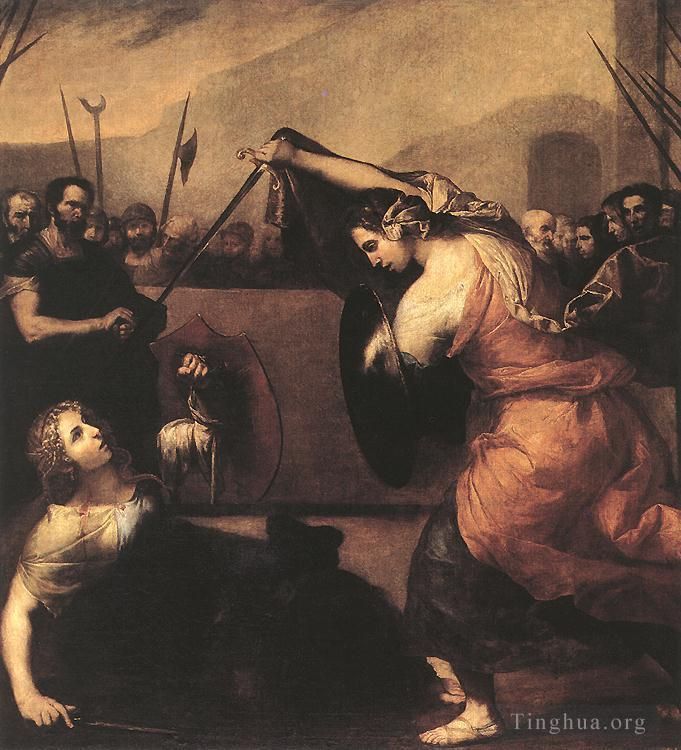 Giuseppe Ribera Oil Painting - The Duel of Isabella de Carazzi and Diambra de Pottinella