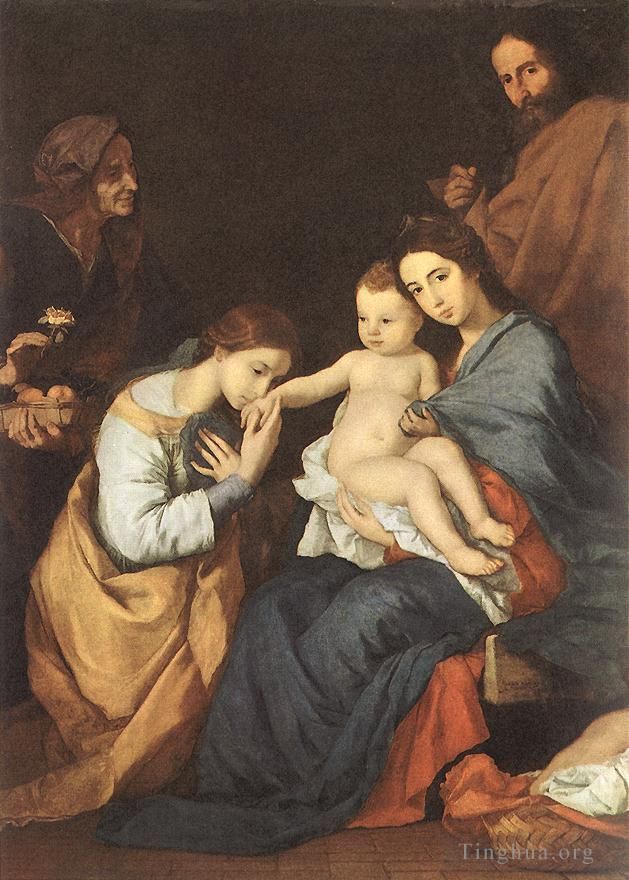 Giuseppe Ribera Oil Painting - The Holy Family with St Catherine