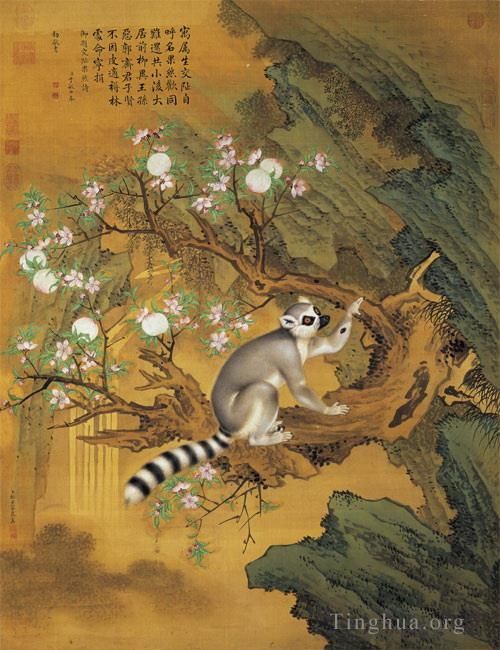Giuseppe Castiglione Chinese Painting - Animal and peach