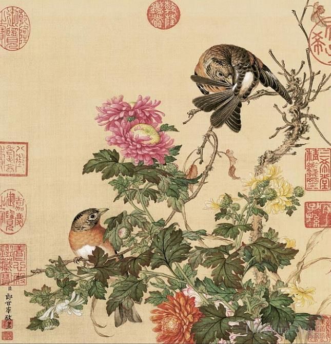 Giuseppe Castiglione Chinese Painting - Birds