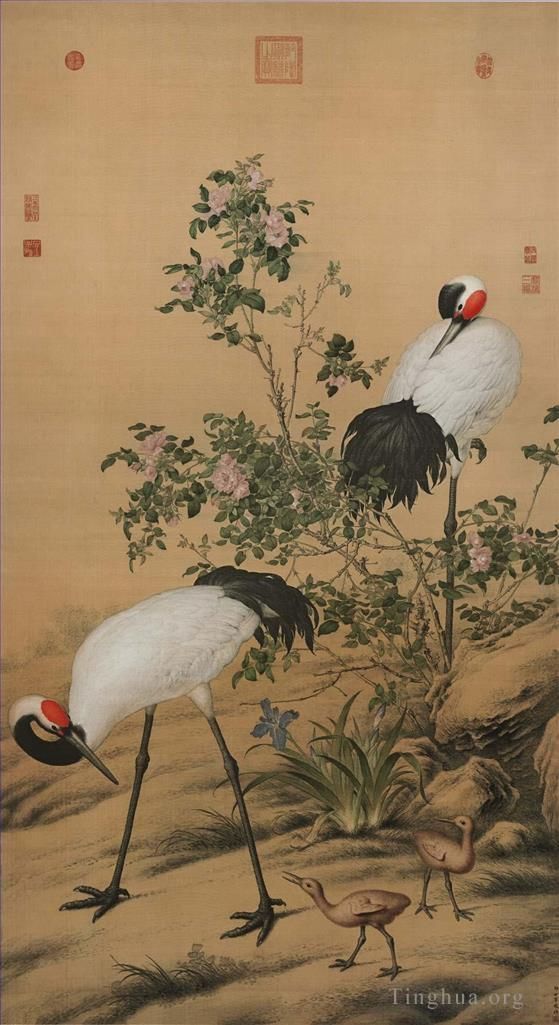 Giuseppe Castiglione Chinese Painting - Cranes in flowers