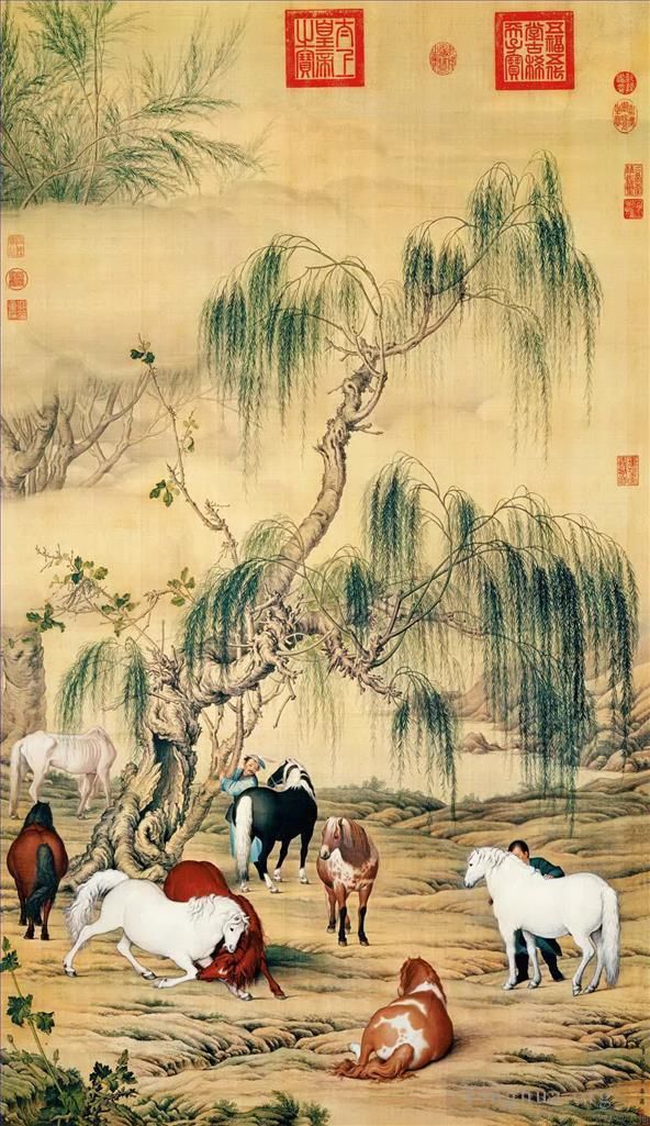 Giuseppe Castiglione Chinese Painting - Eight great horses
