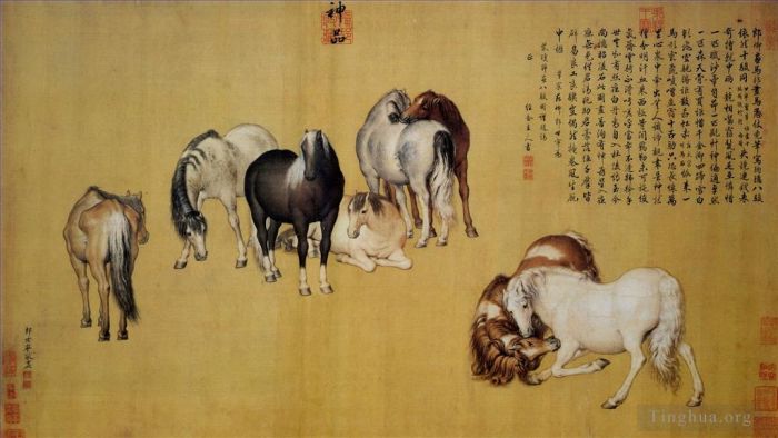 Giuseppe Castiglione Chinese Painting - Eight horses