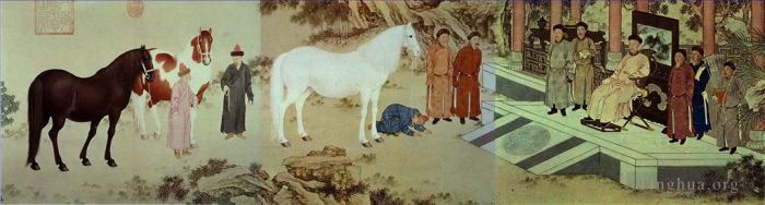 Giuseppe Castiglione Chinese Painting - Tribute of horses