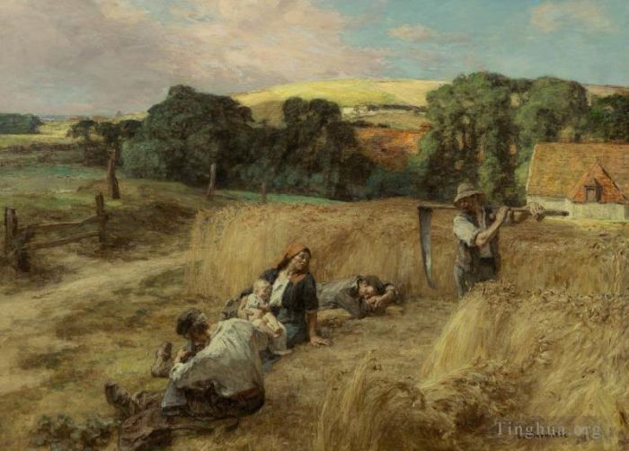 Leon Augustin L'hermitte Oil Painting - A Rest from the Harvest
