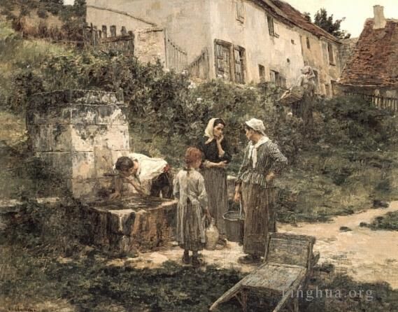 Leon Augustin L'hermitte Oil Painting - A la Fontaine