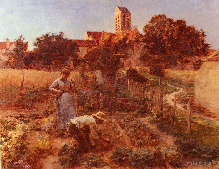Leon Augustin L'hermitte Oil Painting - Au Jardin Charteves Pres De MontSaintPere