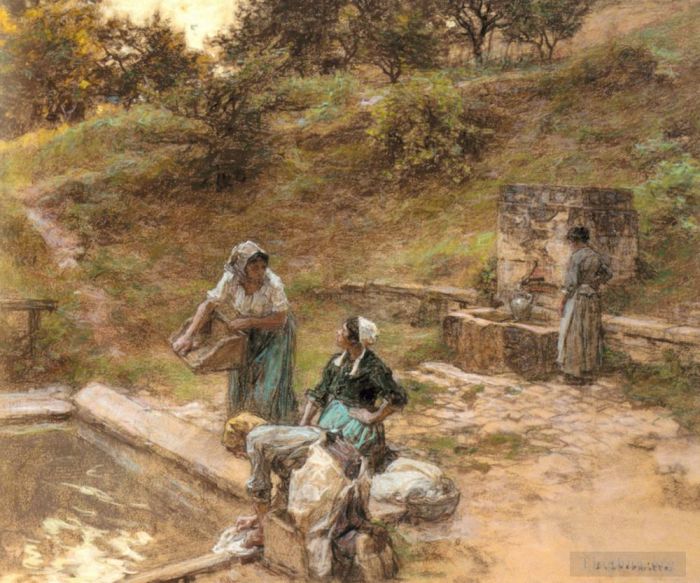 Leon Augustin L'hermitte Oil Painting - Au Lavoir