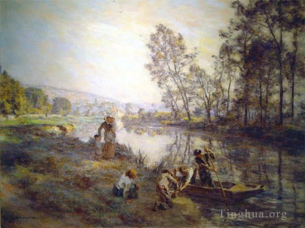 Leon Augustin L'hermitte Oil Painting - Figures by a Country Stream circa 1920