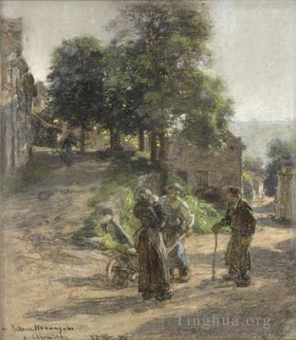 Leon Augustin L'hermitte Oil Painting - Paysans discutant a Mont Saint pere