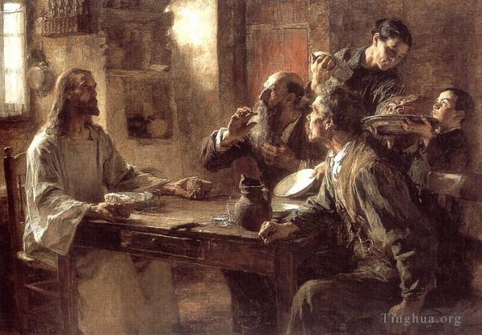 Leon Augustin L'hermitte Oil Painting - Supper at Emmaus 1892