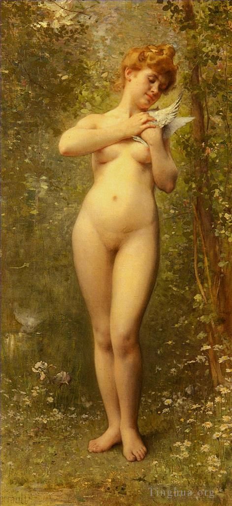 Leon-Jean-Bazille Perrault Oil Painting - Venus A La Colombe nude