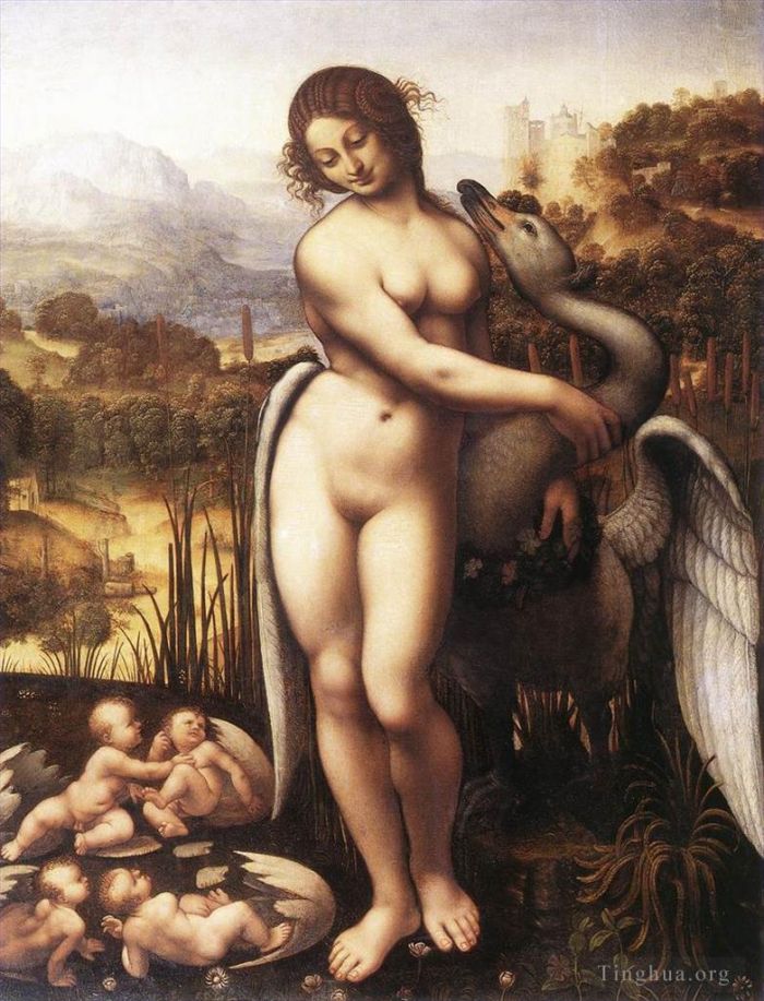 Leonardo da Vinci Oil Painting - Leda and the Swan 1505