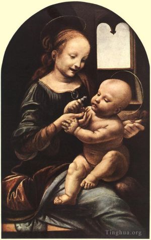 Artist Leonardo da Vinci's Work - Madonna and Child with Flowers (Benois Madonna)